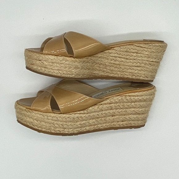 Jimmy Choo Nude Patent leather Paisley Wedge - 37/7 - Picture 6 of 8